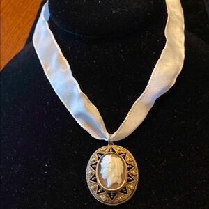 Elegant Cameo Pendant Necklace with Satin Ribbon